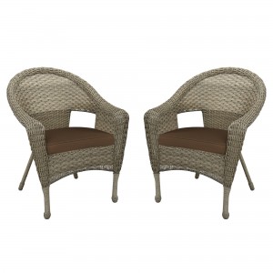 Set of 2 Grey Resin Wicker Clark Single Chair with 2 inch Brown Cushion