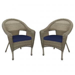 Set of 2 Resin Wicker Clark Single Chair with 2 inch Midnight Blue Cushion