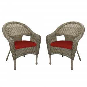 Set of 2 Resin Wicker Clark Single Chair with 2 inch Brick Red Cushion