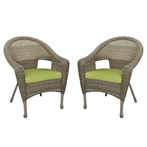 Set of 2 Grey Resin Wicker Clark Single Chair with 2 inch Sage Green Cushion