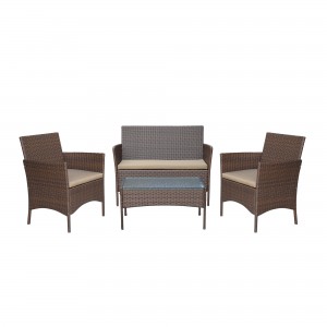 Conor 4PC Steel Esprsso Resin Wicker Patio Conversation Set with 2 Inch Tan cushion 
