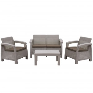 Pontus 4PC Grey Conversation Patio Set Brwon Cushion
