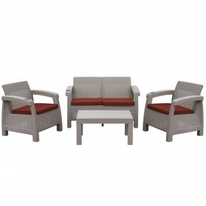 Pontus 4PC Grey Conversation Patio Set with Brick Red Cushion