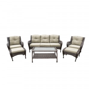 6pc Wicker Seating Set with Tan Cushions