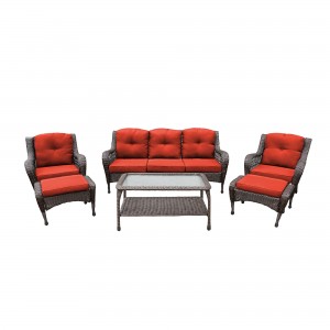 6pc Wicker Seating Set with Brick Red Cushions