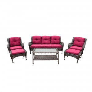 6pc Wicker Seating Set with Red Cushions