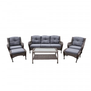 6pc Wicker Seating Set with Steel Blue Cushions