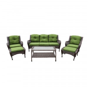 6pc White Wicker Seating Set with Hunter Green Cushions