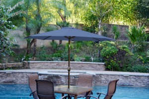 9ft. Aluminum Patio Market Umbrella Tilt with Crank - Blue Fabric/Champagne Pole