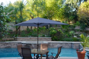 6.5FT x 10FT Aluminum Patio Market Umbrella Tilt with Crank - Blue Fabric/Black Pole