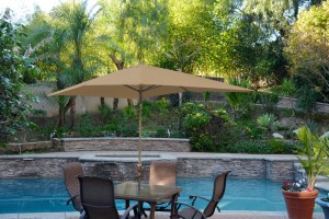 6.5FT x 10FT Aluminum Patio Market Umbrella Tilt with Crank - Brown Fabric/Bronze Pole