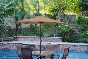 9ft. Aluminum Patio Market Umbrella Tilt with Crank - Brown Fabric/Champagne Pole