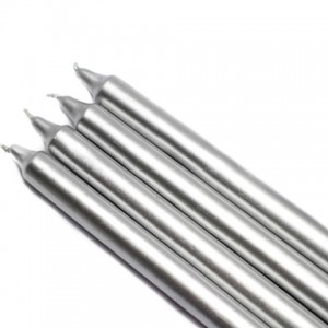 10 Inch Metallic Silver Straight Taper Candles (1 Dozen)