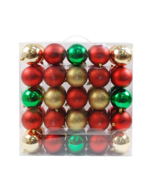 50Pk 75Mm Plastic Ornaments -Gold/Red/Green