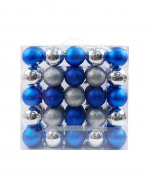 50Pk 75Mm Plastic Ornaments -Blue/Silver