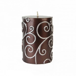 3 x 4 Inch Brown Scroll Pillar Candle (12pcs/Case) Bulk