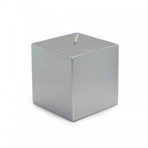 3 x 3 Inch Metallic Silver Square Pillar Candles
