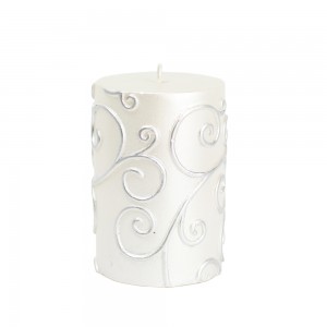 3 x 4 Inch White Scroll Pillar Candle (12pcs/Case) Bulk