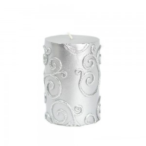 3 x 4 Inch Silver Scroll Pillar Candle (12pcs/Case) Bulk