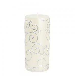 3 x 6 Inch White Scroll Pillar Candle (12pcs/Case) Bulk