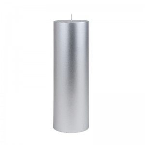 3 x 9 Inch Metallic Silver Pillar Candle