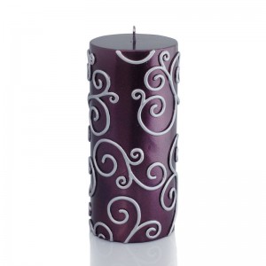 3 x 6 Inch Purple Scroll Pillar Candle (12pcs/Case) Bulk