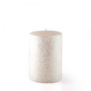 3 x 4 Inch Metallic White Glitter Pillar Candle (12pcs/Case) Bulk