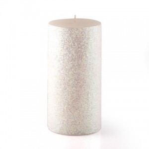 3 x 6 Inch Metallic White Glitter Pillar Candle (12pcs/Case) Bulk