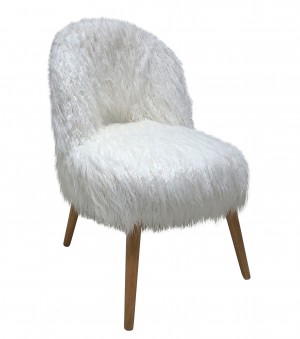 WHITE FAUX FUR CURLY BACK CHAIR W/NATURAL LEGS