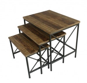 Set of 3 Rectangle Wood and Metal  End Table