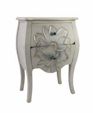 White Wooden White End Table with Flower