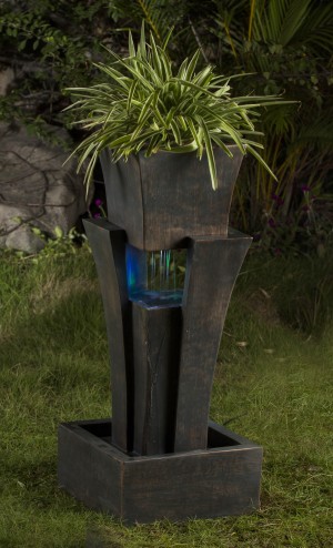 Raining Water Fountain With Planter With Led Light