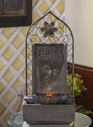 Buddha Wall  and Metal Flower Fountain with Led Light