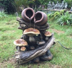 Pots On Wood Stump Water Fountain