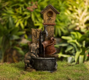 Birdhouse and Dog Water Fountain