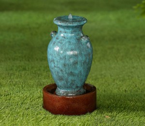 Turquoise Vase Water Fountain with Brown Base