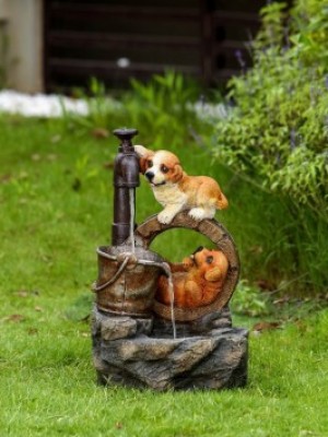 Playing Dogs Fountain with LED Light