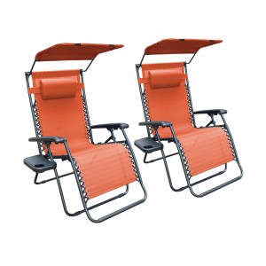 Set of 2 Oversized Zero Gravity Chair with Sunshade and Drink Tray - Orange