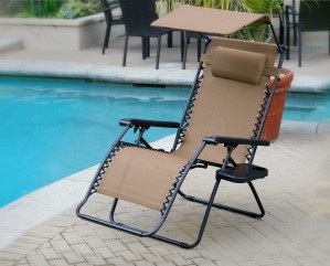 Oversized Zero Gravity Chair with Sunshade and Drink Tray - Tan