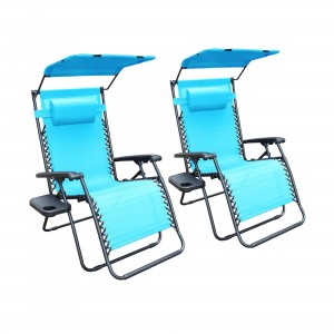 Set of 2 Oversized Zero Gravity Chair with Sunshade and Drink Tray - Pacific Blue
