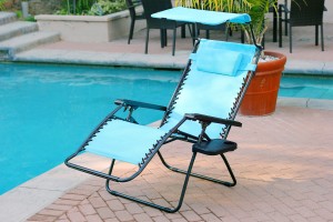 Set of 2 Oversized Zero Gravity Chair with Sunshade and Drink Tray - Pacific Blue