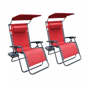 Set of 2 Oversized Zero Gravity Chair with Sunshade and Drink Tray - Red