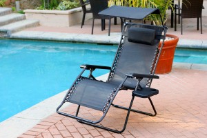 Set of 2 Oversized Zero Gravity Chair with Sunshade and Drink Tray - Black