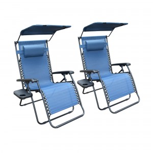 Set of 2 Oversized Zero Gravity Chair with Sunshade and Drink Tray - Blue