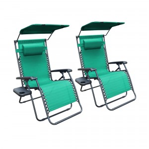 Set of 2 Oversized Zero Gravity Chair with Sunshade and Drink Tray - Green