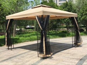 120 Inch x 120 Inch Metal Gazebo With Double Roof And Netting