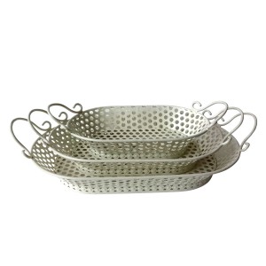 Ornate White Metal Tray (Set of 3)