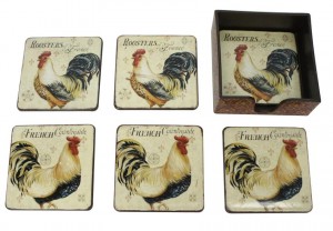 set of 7 coaster with rooster pattern