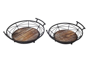 S/2 wood /metal tray