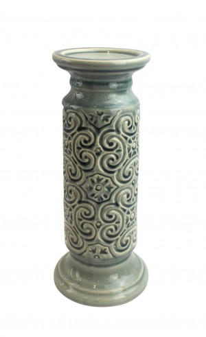 12" Scroll Candle Holder-Blue